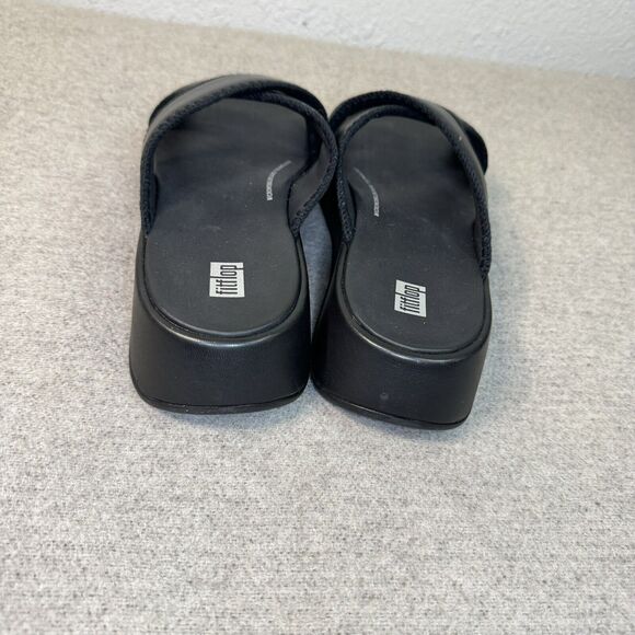 FitFlop Sandals Women 10 Black F Mode Crochet Trim Platform Slides Walk Comfort - Picture 5 of 8